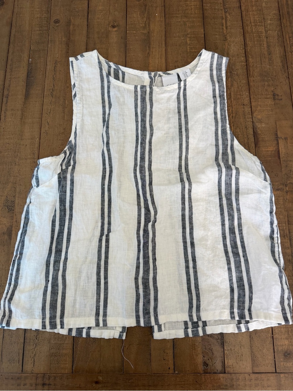 C&C California White Tank Top with Navy Vertical Stripes